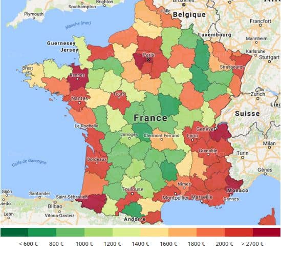 Carte de France des prix de l'immobilier par département